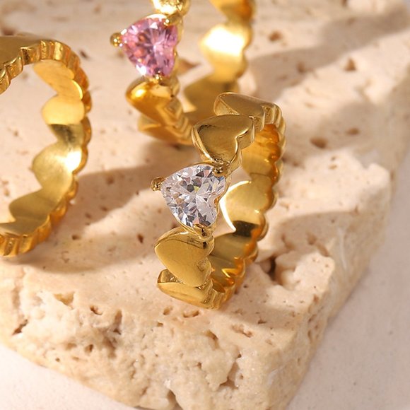 Heart Shape Zircon 18K Gold Plated Stainless Steel Ring - Picture 12 of 12